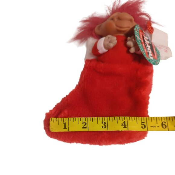 Vintage Norfin Christmas Troll In Plush Stocking Y1255 Red Hair 7.5-Inches - Picture 6 of 6